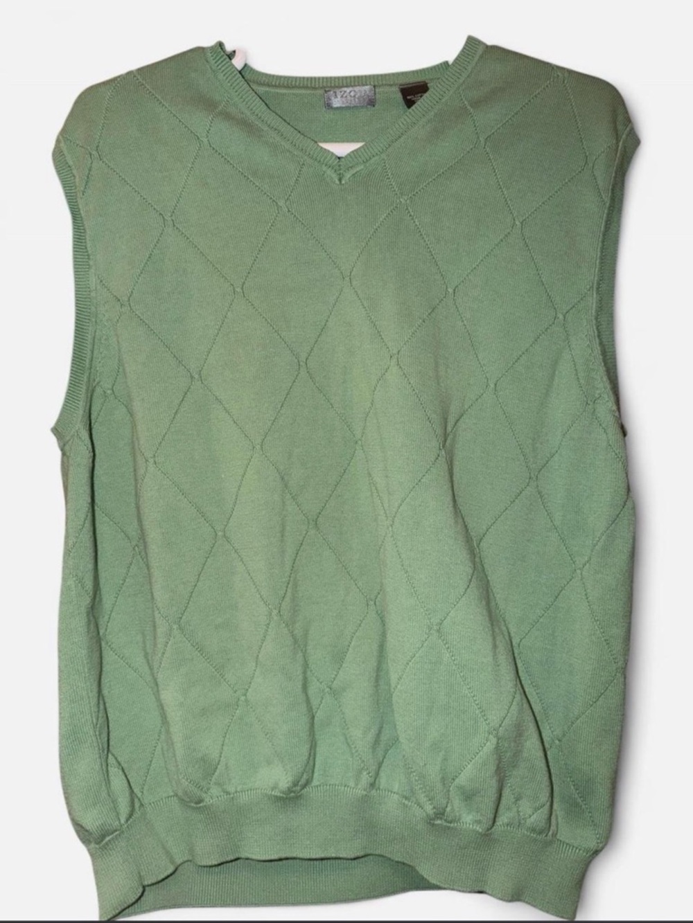 Izod Light Green Diamond-Knit V-Neck Sweater Vest